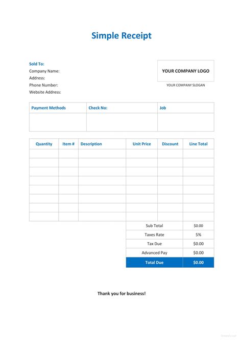 Basic Receipt Template in Word