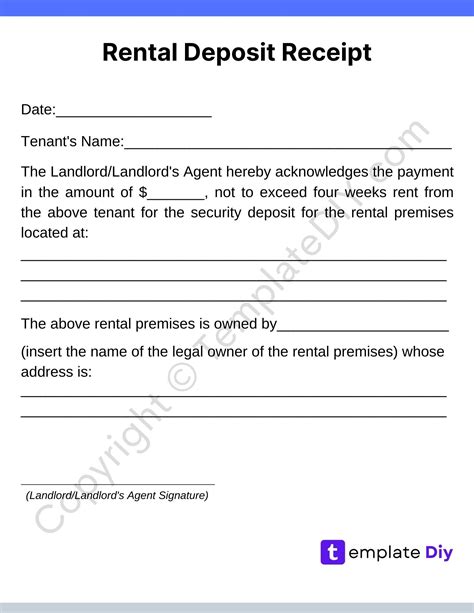 Basic Rent Deposit Receipt Template