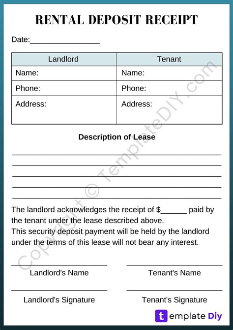 Basic Rent Deposit Receipt Template in Word