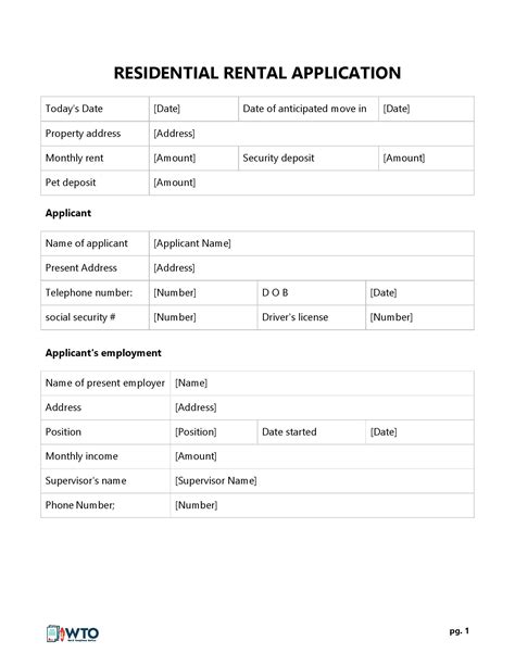 Basic Rental Application Form Template