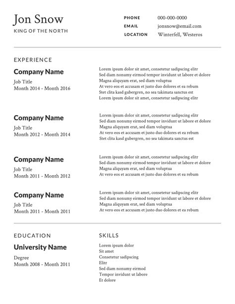 Basic Resume Template Example