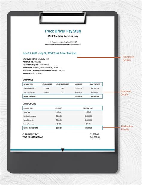 Basic Settlement Truck Driver Pay Sheet Template