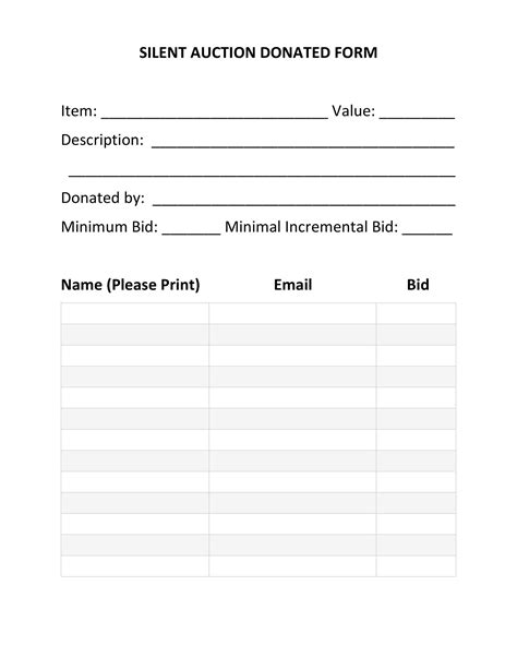 Basic Silent Auction Bid Sheet