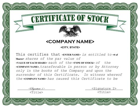 Basic stock certificate template