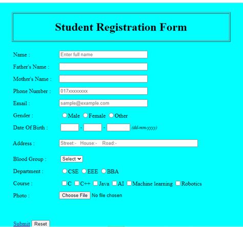 Basic Student Registration Form Template