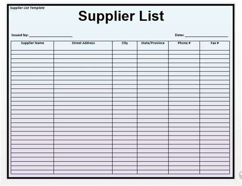 Basic Supplier List Template