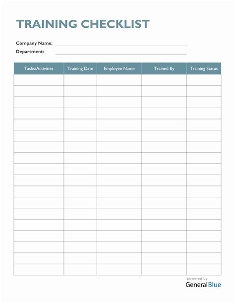 Basic Training Checklist Template