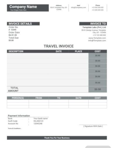 Basic Travel Expense Invoice