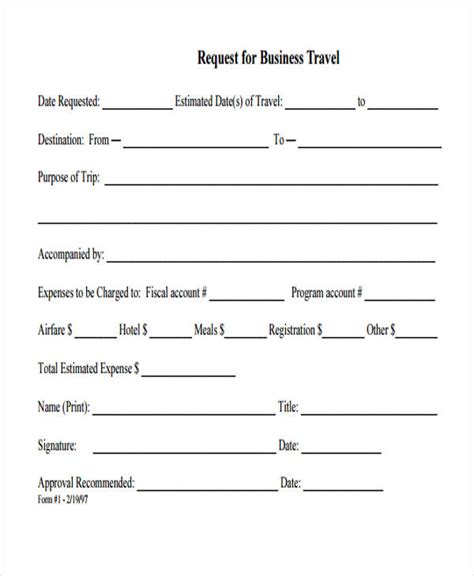 Basic Travel Request Form Template