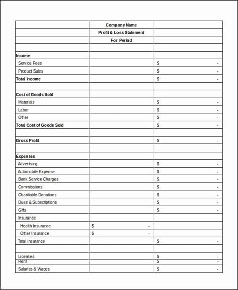 Basic Truck Driver Profit and Loss Statement