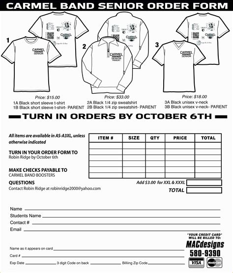 Basic t-shirt order form template