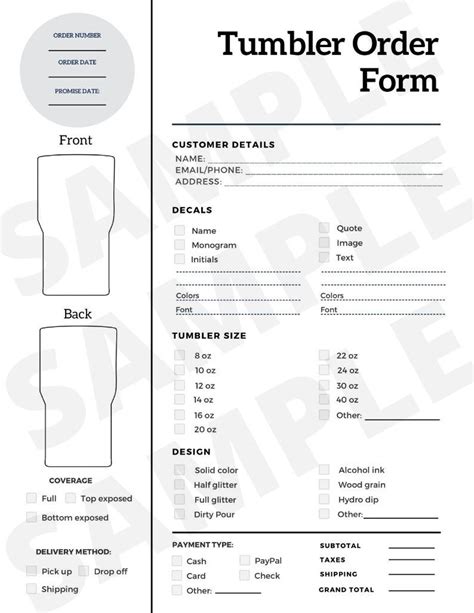 Basic Tumbler Order Form