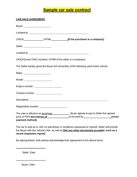 Basic Vehicle Sales Agreement Template