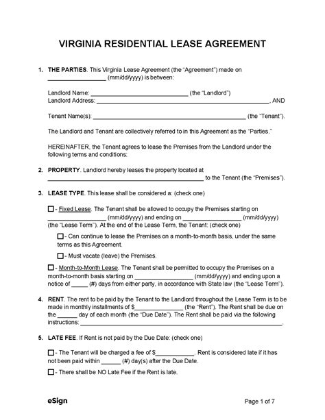 Basic Virginia Residential Lease Agreement