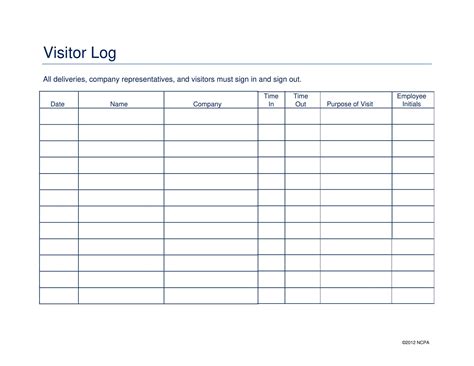 Basic Visitor Log Template