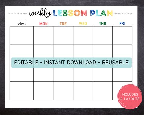 Basic Weekly Lesson Plan Template