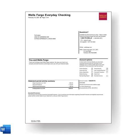 Basic Wells Fargo Statement Template