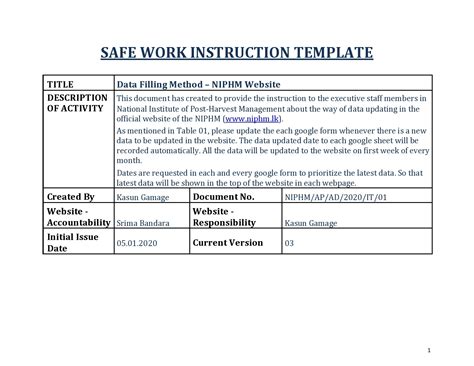 Basic Work Instruction Template