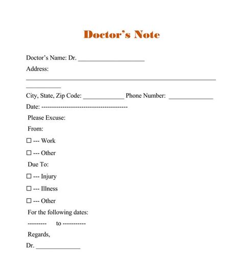 A basic doctor's note template