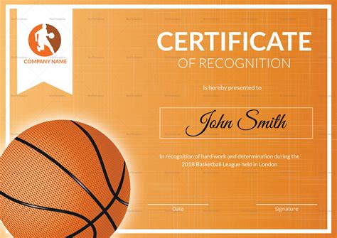 Basketball Camp Certificate Template Customizable