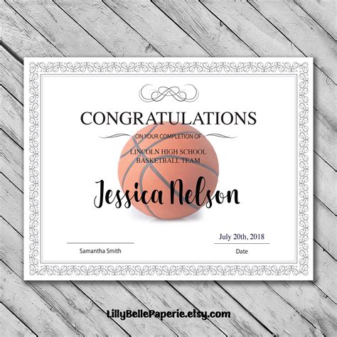 Basketball Camp Certificate Template Editable