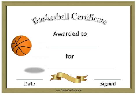 Basketball certificate templates printable