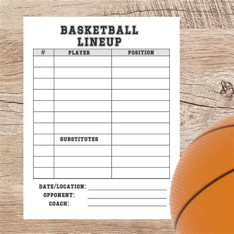 Basketball Lineup Card Template