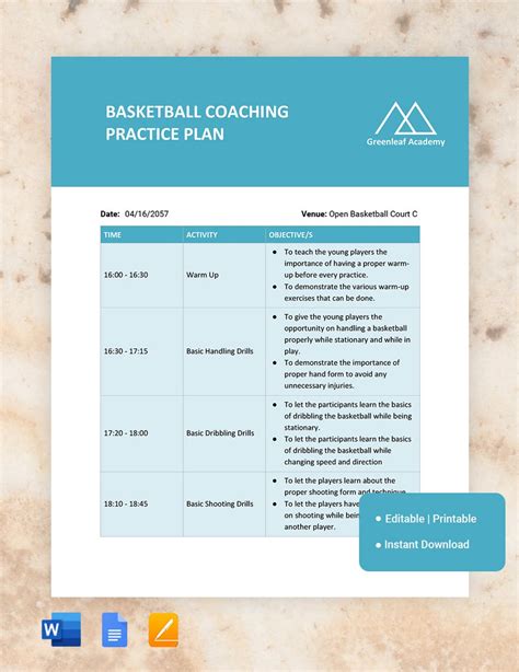 Example of Basketball Practice Plan Examples Word