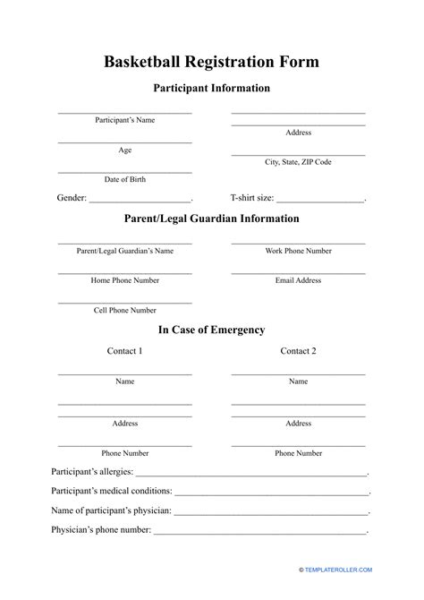 Basketball registration form