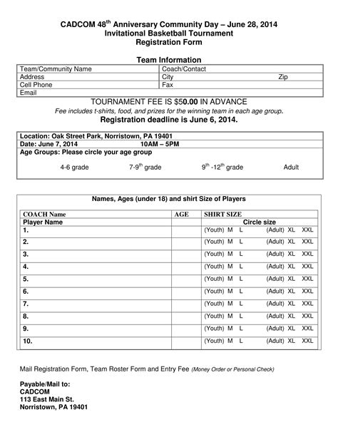 Basketball registration form sample 4