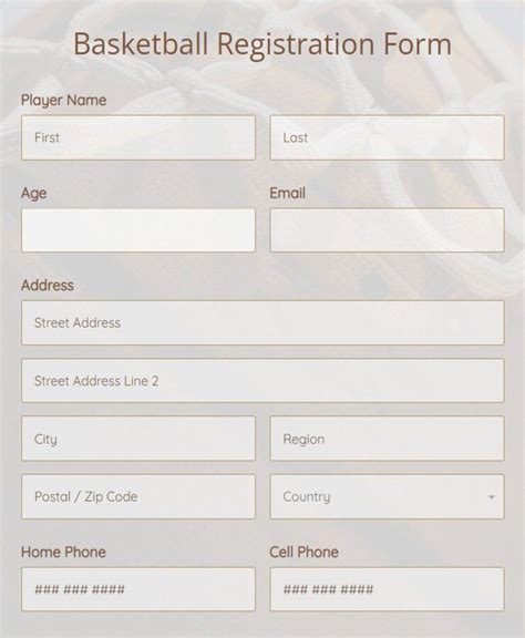 Basketball registration template example 2