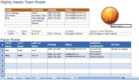 Basketball Roster Template Excel