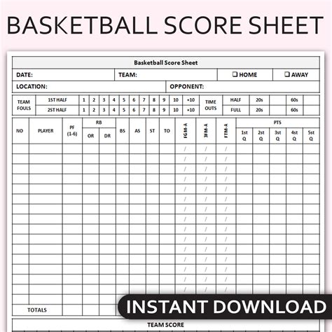 Basketball Score Sheet