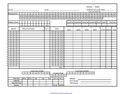 Printable basketball scorebook sheet