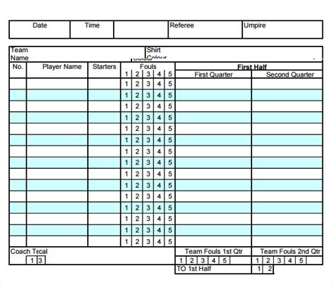 Basketball scoresheet template google sheets example