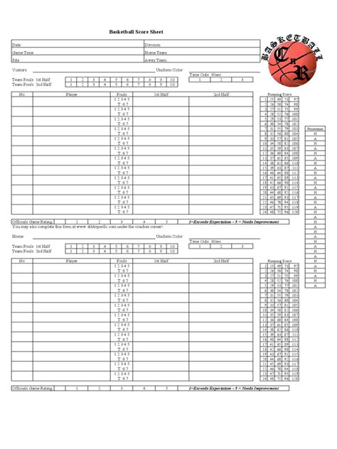 Basketball scoresheet template word example