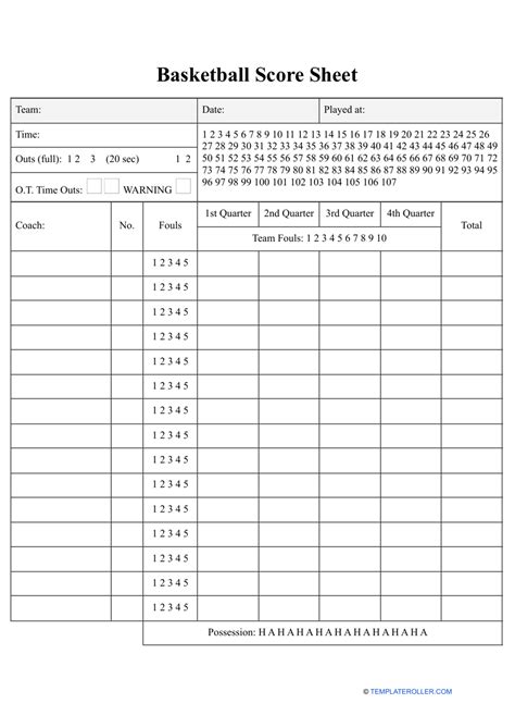 Basketball Scoring Sheet Example