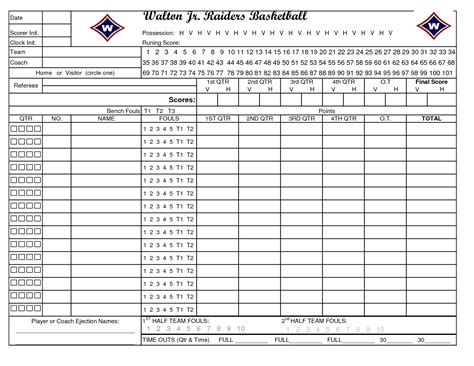 Basketball Stat Book Template Example 1