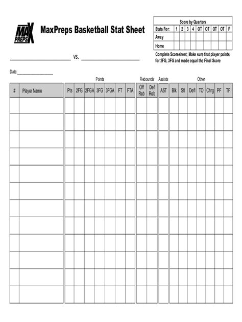 Basketball Stat Sheet Template PDF