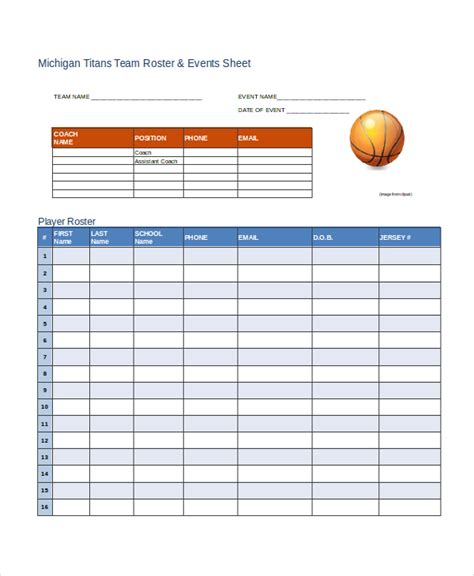 Basketball Team Roster Example