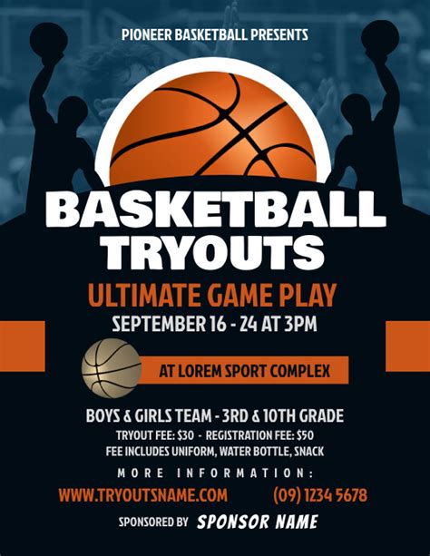 Basketball Tryouts Flyer Template Font Style Example