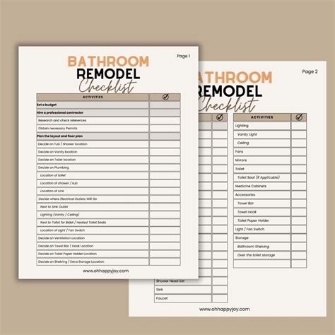 Excel Bathroom Remodel Checklist Template