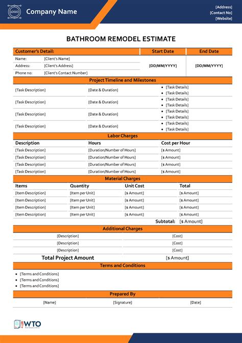 Bathroom Remodel Estimate Template