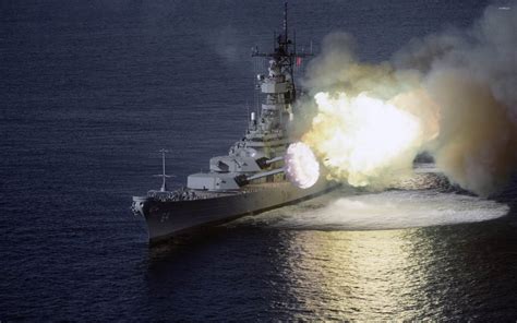 Battleship engaging enemy ship