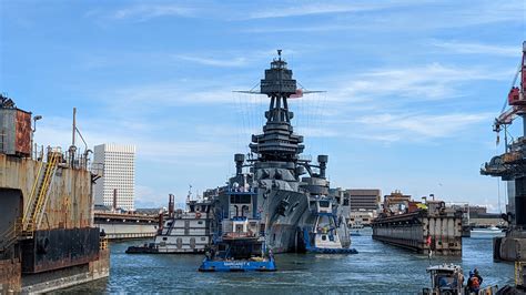 Battleship in dry dock