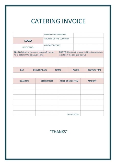 BBQ Catering Invoice Template with Equipment Rental