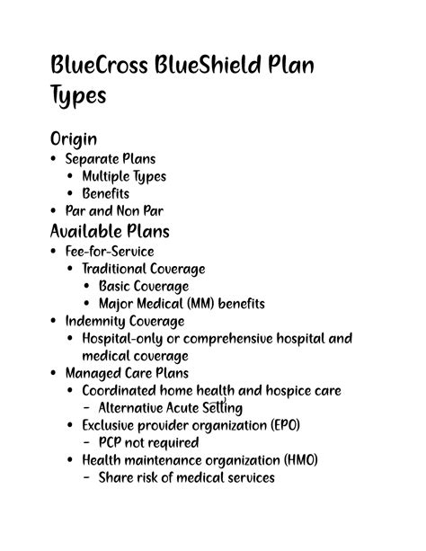 BCBS Formula Coverage Plan Types