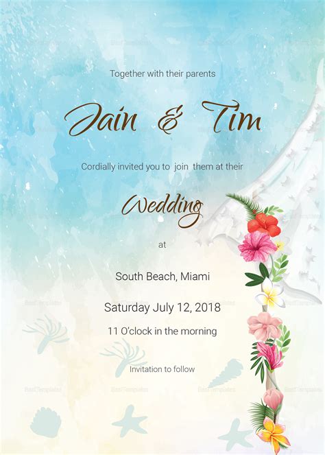 Beach wedding card template with a beautiful coastal design