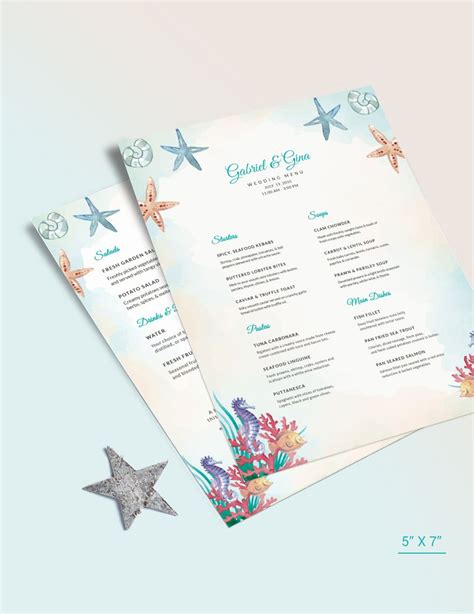 Beach Wedding Menu Template