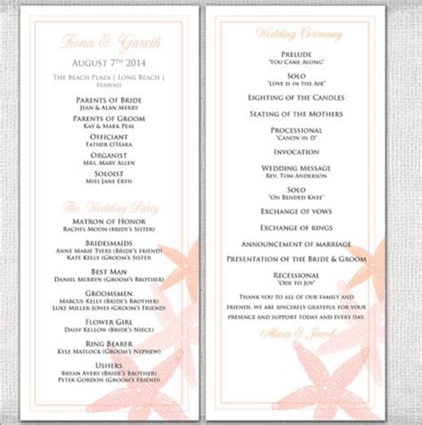 Beach wedding program fan template